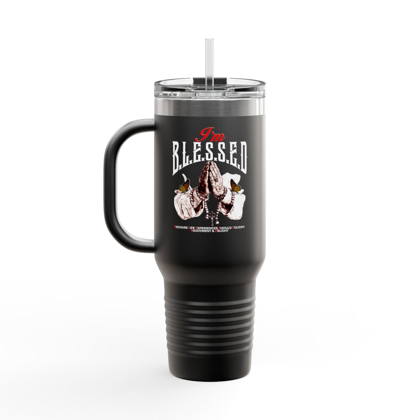 B.L.E.S.S.E.D. (Because Life Experiences Should Solidify Enjoyment & Delight) Insulated Travel Mug, 40oz | Perfect for Coffee Lovers, Gift for Travelers, Inspirational Drinkware, Motivational Mug, Holiday [...]