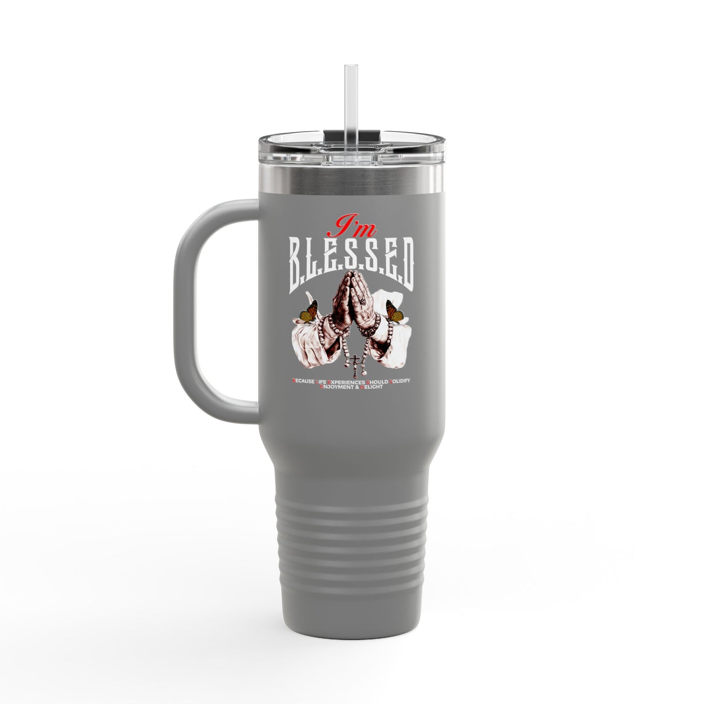 B.L.E.S.S.E.D. (Because Life Experiences Should Solidify Enjoyment & Delight) Insulated Travel Mug, 40oz | Perfect for Coffee Lovers, Gift for Travelers, Inspirational Drinkware, Motivational Mug, Holiday [...]