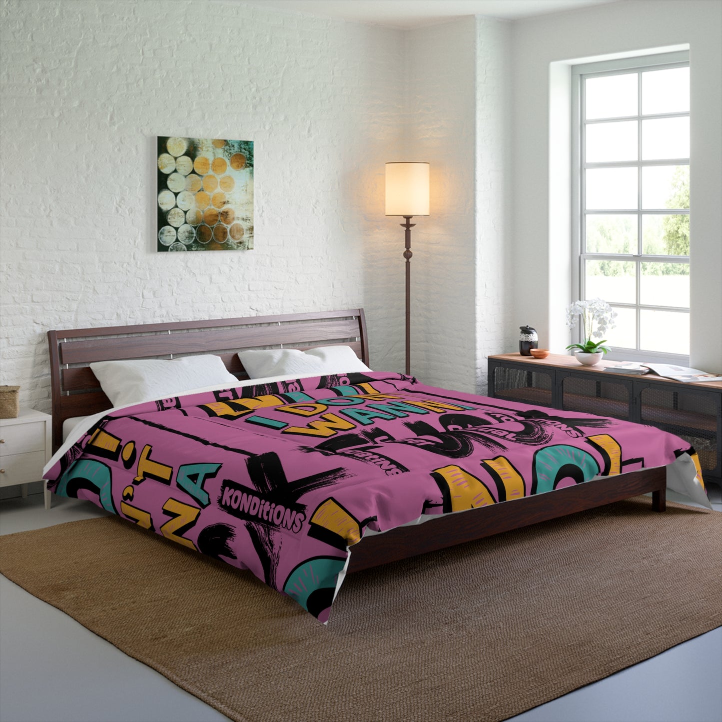 No! I Dont Wanna F.U.C.K. Funky Quote Comforter, Bold Statement Bedding for Adults, Modern Bedroom Decor